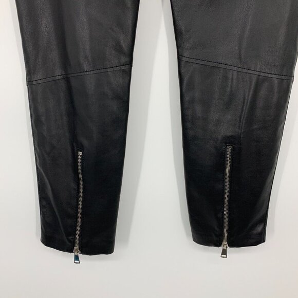Zara Pants The Biker Black Faux Leather Ankle Zip Skinny High Rise - Picture 13 of 15